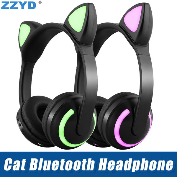 

zzyd cat ear foldable bluetooth headphone flashing glowing led earphones for samsung cell phone