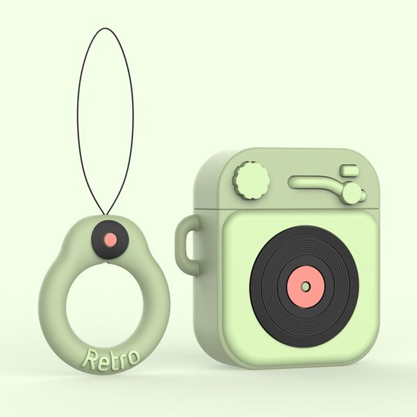 

desginer storage case for airpods 1/2 cartoon retro phonograph silicone soft case for airpods 1/2 bluetooth earphone protective box