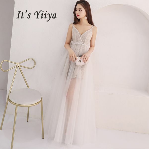 

it's yiiya prom gowns deep v-neck women party night dresses sleeveless vestidos de gala 2019 plus size ruffles prom dress e696, White;black