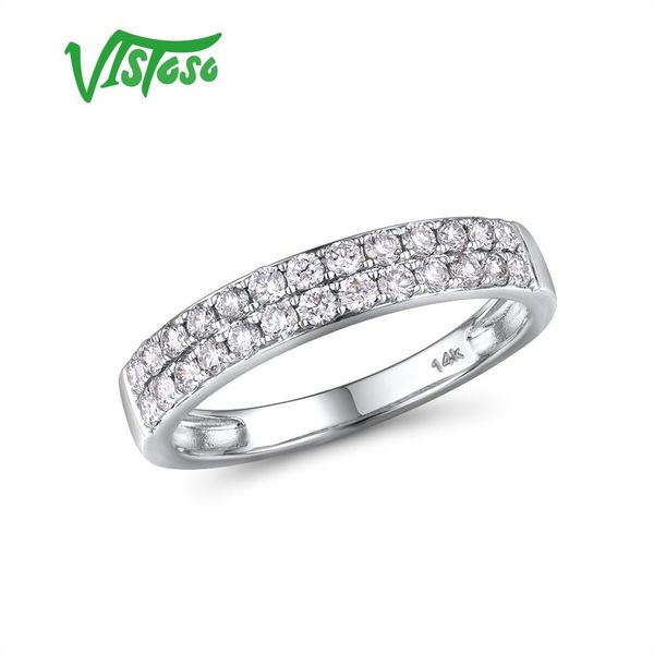 

vistoso genuine 14k 585 white gold sparkling diamond delicate ring for women anniversary engagement fashion trendy fine jewelry, Golden;silver