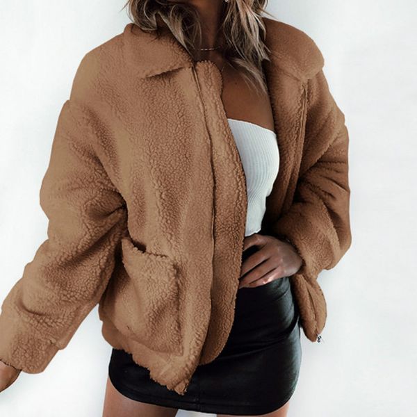 

fashion slim teddy coat women loose thick warm oversized plush jacket ladies casual cute plus size autumn winter coat female, Black;brown