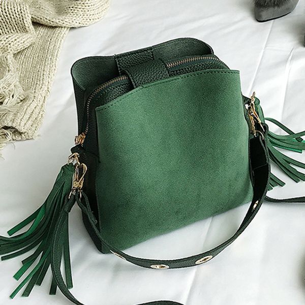 

ljl fashion scrub women bucket bag vintage tassel messenger bag shoulder bags simple crossbody bag tote