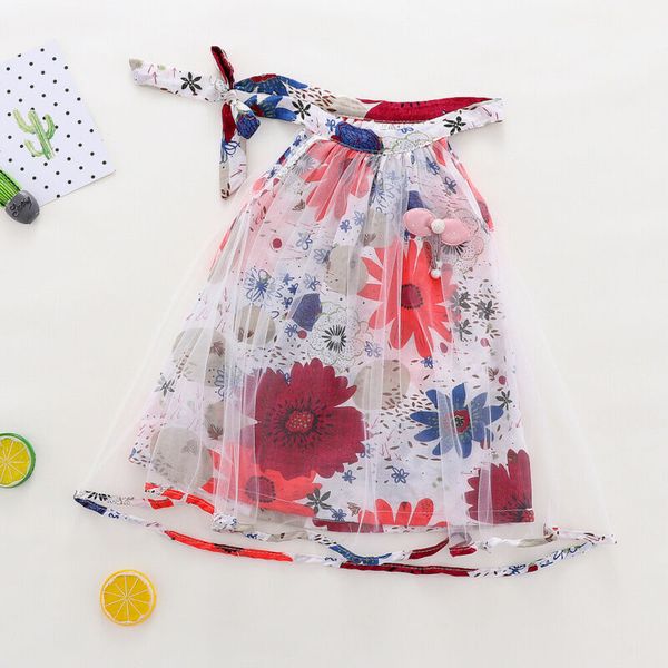 

pudcoco brand new toddler baby girls sleeveless tulle dress princess party floral tutu dress, Red;yellow