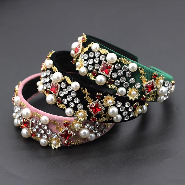 

personality dance party show pearl rhinestones wild geometric headband new baroque fashion temperament dance headband 705, Golden;white