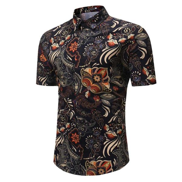 

personality men's casual slim short sleeve printed shirt 2019 men's hawaiian shirt mens shirts slim fit male print, White;black