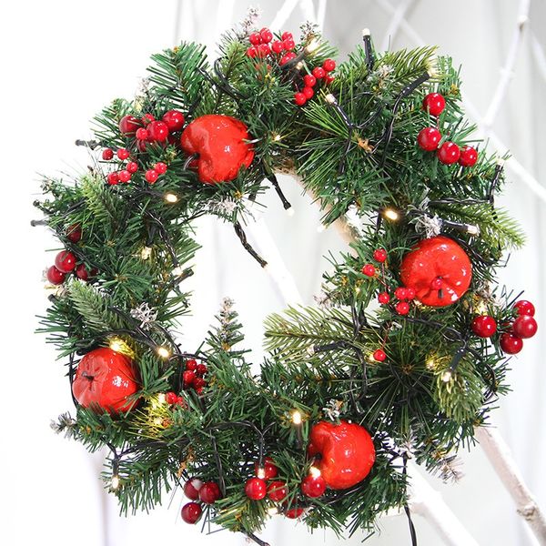 

hanging garland christmas wreath with red apple and berries decorative for front door wall window decor (with/without led