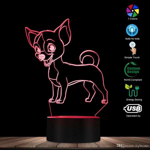 

Чихуахуа Собака 3D Оптическая иллюзия свет USB Современная ночника Симпатичные жив