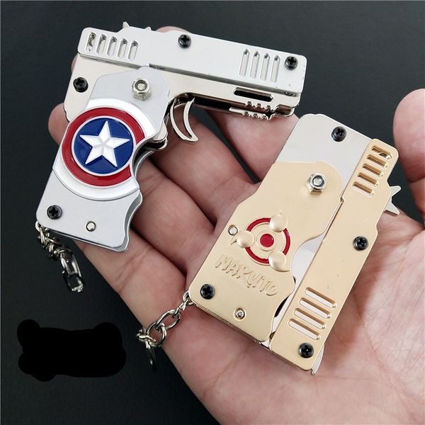 

key chains naruto pirate king model key chain children's toy rubber band pistol keyring, Silver