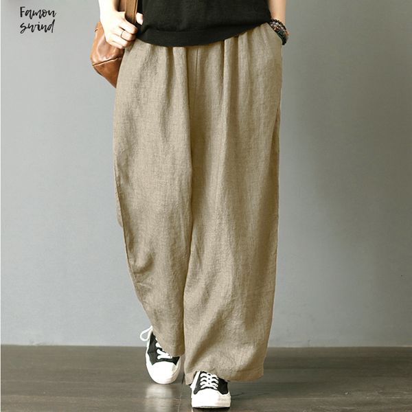 

hemp pant bloomer plus size autunm 5xl 6xl loose women trouser cotton linen pleated  oversize pockets wide leg pant, Black;white