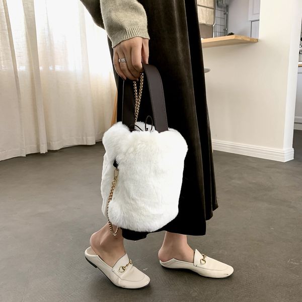 

autumn and winter 2019 new women's lovely wool bag fashion one shoulder messenger chain women's bag bucket