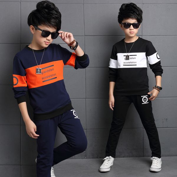 

boys tracksuit 2019 spring children clothing sets cotton t-shirt + pants 2 pcs sport suit boy clothes set costumes for 12 14 y t200404, White