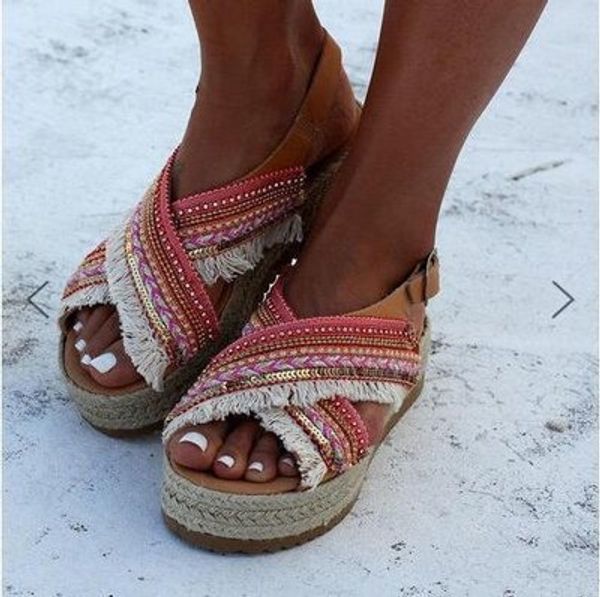 

2020 new national style summer flat bottom buckle sandals, Black
