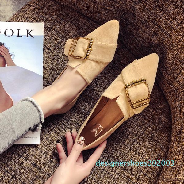 

2020 new designer moccasins women shoes suede leathere pointed toe slip on ballerina loafers ladies comfortable shoes p512 d03, Black