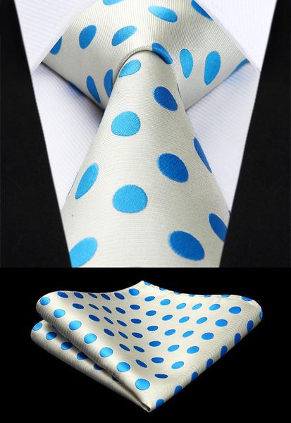 

new polka dot beige blue color mens tie woven silk necktie handkerchief set td201b8s, Blue;purple