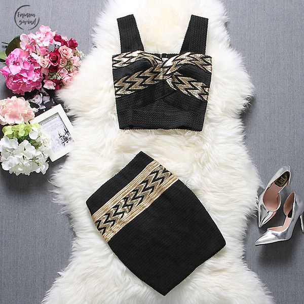 

бандаж персонализация юбки и топы 2pcs наборы геометрическая отпечатано pattern юбка назад молния куртка карандаш bodycon, Gray