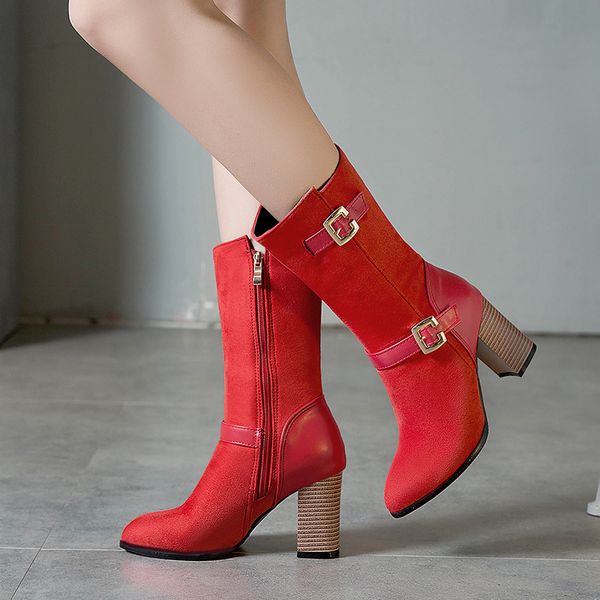 

winter shoes women zipper high heel boots bootee woman 2019 booties ladies round toe heels rubber large size chunky autumn, Black