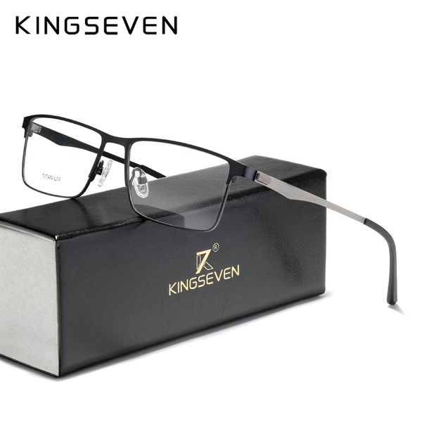 

kingseven titanium alloy optical glasses frame men 2020 square myopia prescription eyeglasses male metal eyewear, Black