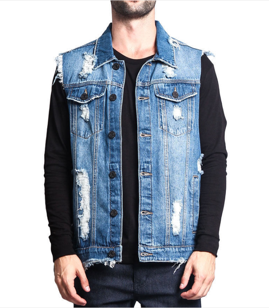 

spring men fashion straight style water wash single breasted ripped tassel denim outerwear jean cotton vest, Black;white