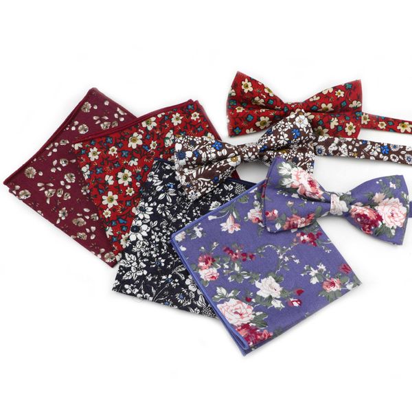 

rose narrow bow tie hankerchief set cotton textile flower paisley butterfly pocket square printing floral classic skinny ties, Blue;purple