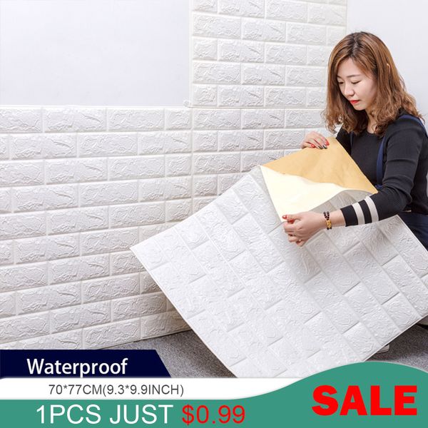 

3d brick wall stickers living waterproof foam room bedroom diy adhesive wallpaper art home wall decals 77*70cm