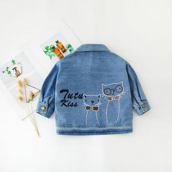 

2020 baby girls cartoon loose fashion cats cowboy coat jackets, Blue;gray
