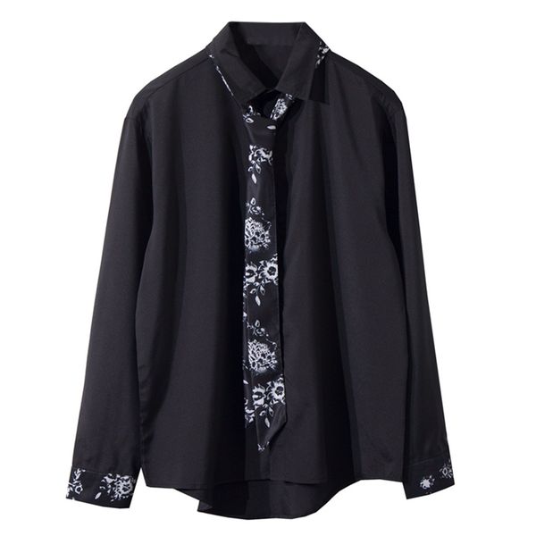 

autumn men's shirts blouse streetwear casual printing beach shirts long-sleeve beach men dress camisas hombre, White;black