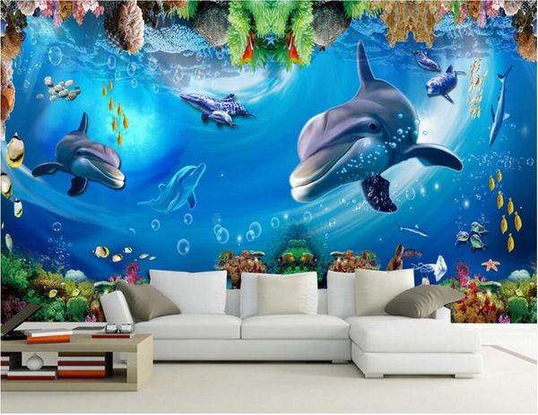 

wdbh 3d room wallpaper custom p ocean dolphin whale coral fish tv background wall home decor 3d wall murals wallpaper for walls 3 d