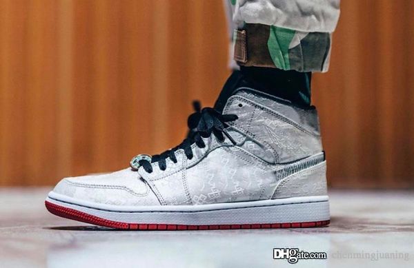 

new authentic clot x air high 1 mid fearless men basketball shoes woven nylon upper retro sports sneakers cu2804-100 with box
