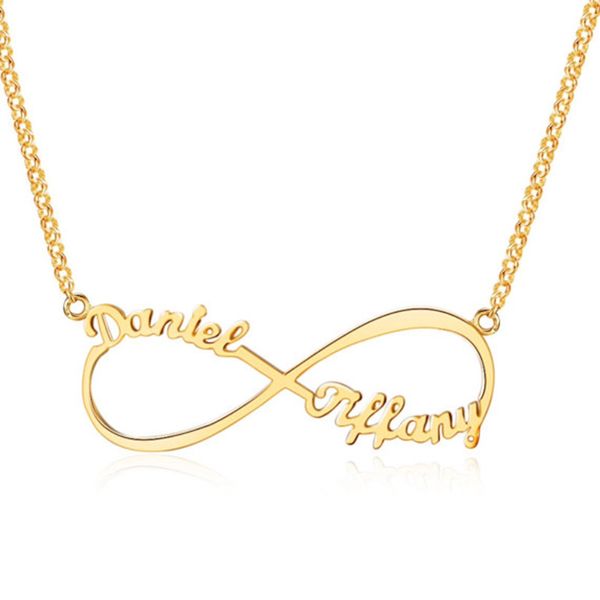 

romantic custom infinity name necklace personalized two nameplate promise charm necklaces valentine's day gift women jewelry bff, Golden;silver