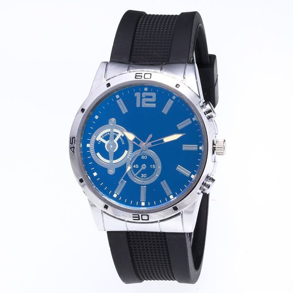 

big roung dial men watch silicone strap quartz watch wristwatch leather strap band fashion classic design for bisinessman, Slivery;brown