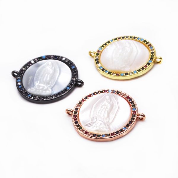 

18mm round colour seashell bracelet accessory jewelry for diy connector of bracelet partting pave cz religious design, Silver