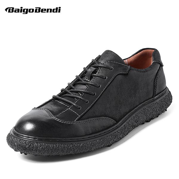 

british style casual leather shoes men lace up round toe retro shoes spring summer oxfords cow leather pure black