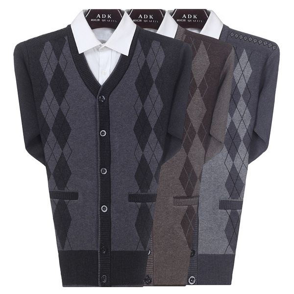 

2020 men checked v-neck long-sleeved sweater knitting cardigan fashion, White;black