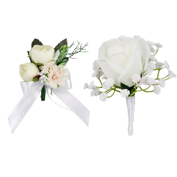 

2pcs wedding groom bridal artificial flower corsage brooch pin europe retro