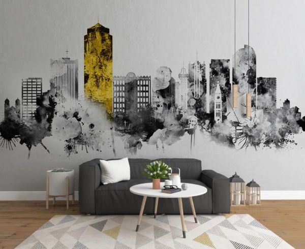 

european style 3d minimalist abstract ink city architecture wallpaper living room tv backdrop wall mural luxury home decor wall papers