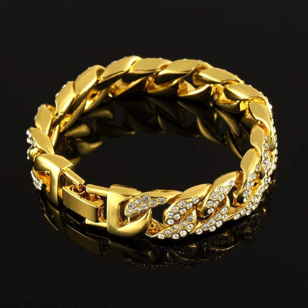 

latest fashion women men gold great full crystal chain bracelet trendy party office ladies male shinning bracelets, Black