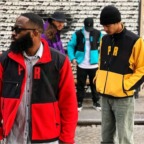 

19ss box logo x thenf arc logo denali fleece jacket parka fleece color matching splice jacket winter coats street outerwear hfymjk229, Black;brown