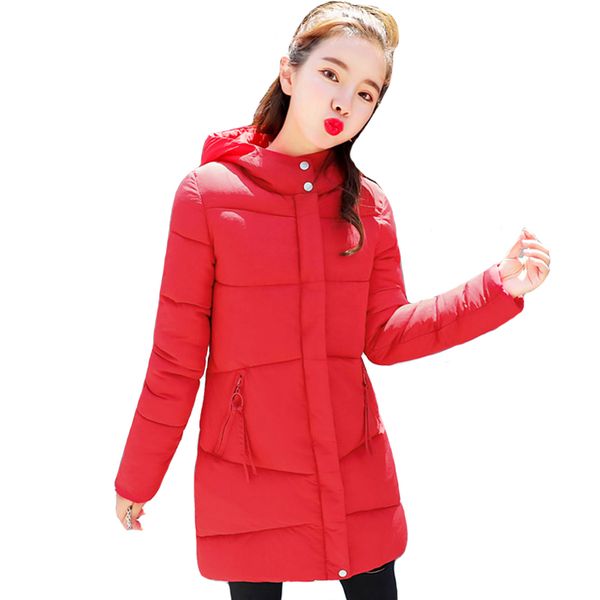 

2019 women winter hooded warm coat slim plus size solid color cotton padded basic jacket female medium long jaqueta feminina, Black;brown