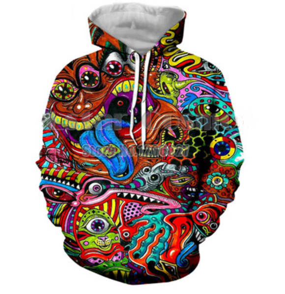 

2019 psychedelic colorful trippy fashion streetwear 3d printing hip hop hoodies sweatshirts men women long sleeve harajuku coat a470, Black