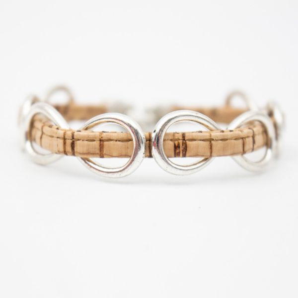 

sliver cork women bracelet handmade lady original vintage jewelry with natural material europe stock br-211-10, Black