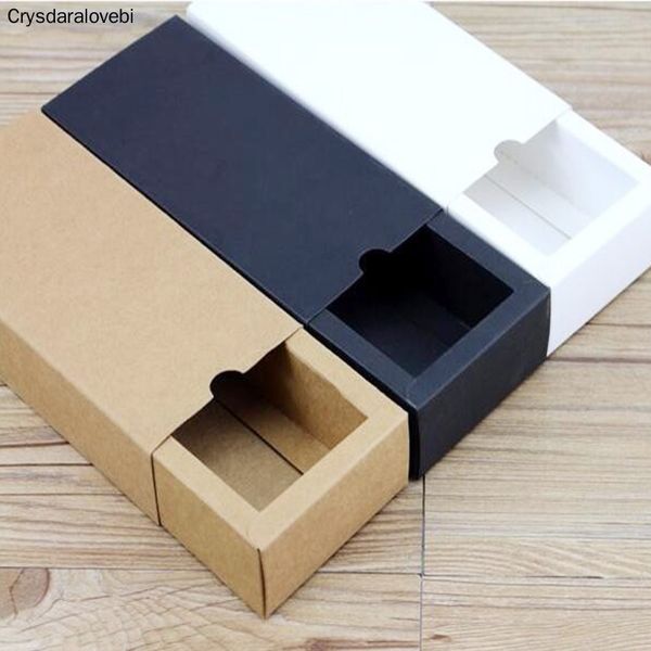 

10pcs black kraft gift packaging cardboard box black packing gift box white paper drawer wedding favor delicate drawer