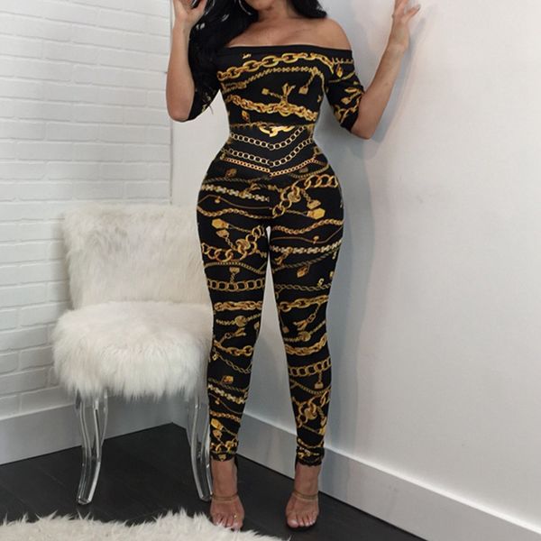 

fashion jumpsuits for womens summer tight-fitting chain print jumpsuits womens designer fashion jumpsuits rompers wholesale, Black;white