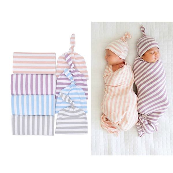 

new 2pcs/set baby sleeping swaddle muslin wrap + hat cotton baby blankets printed sleeping bag for newborn infant boy girl