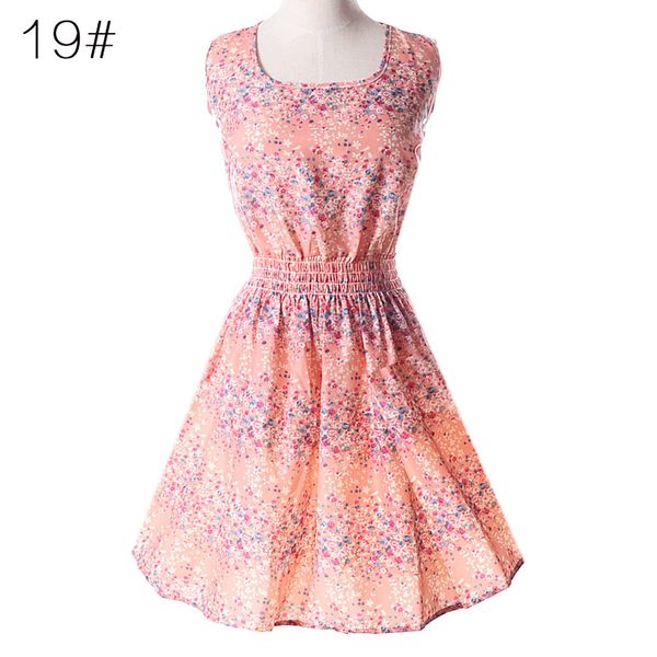 

fashionable women's dress summer new large size vest skirt printed short skirt sleeveless floral chiffon dress size s-2xl-3