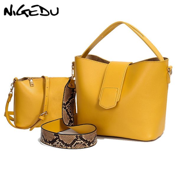

pu leather shoulder bags for woman messenger bags serpentine wide strap women bucket bag composite handbags bolsa feminina black y190619