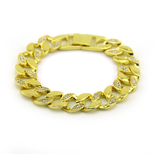 Pulsera De Oro Plateado Hip Hop Cristales Rhinestone enlace cadenas Brazalete Joyería