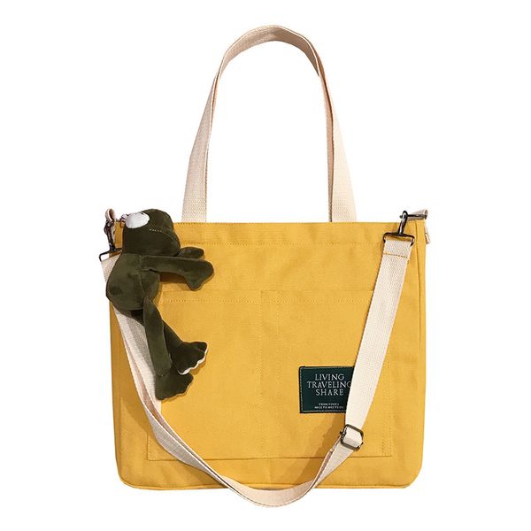 

ougger женские сумки через плечо холст crossbody женские сумки желтый сплошной большой емкости молния мультфильм стиль сумка для школы