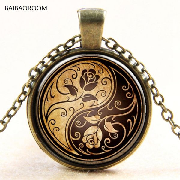 

rose yin and yang taiji time glass pendant necklace sweater chain necklace, Silver
