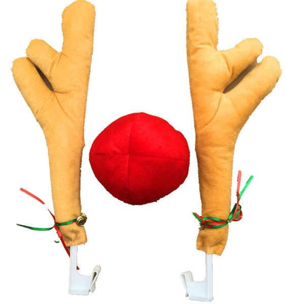 

2 antlers + 1 nose cute vehicle nose horn costume set horn and red christmas supplies reindeer christmas car decor 6a0519