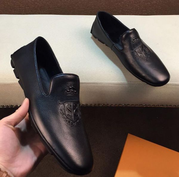 

orignal box] luxury new louise mens spring loafers drive walk dress cow leather slip-on shoes size 38-44, Black